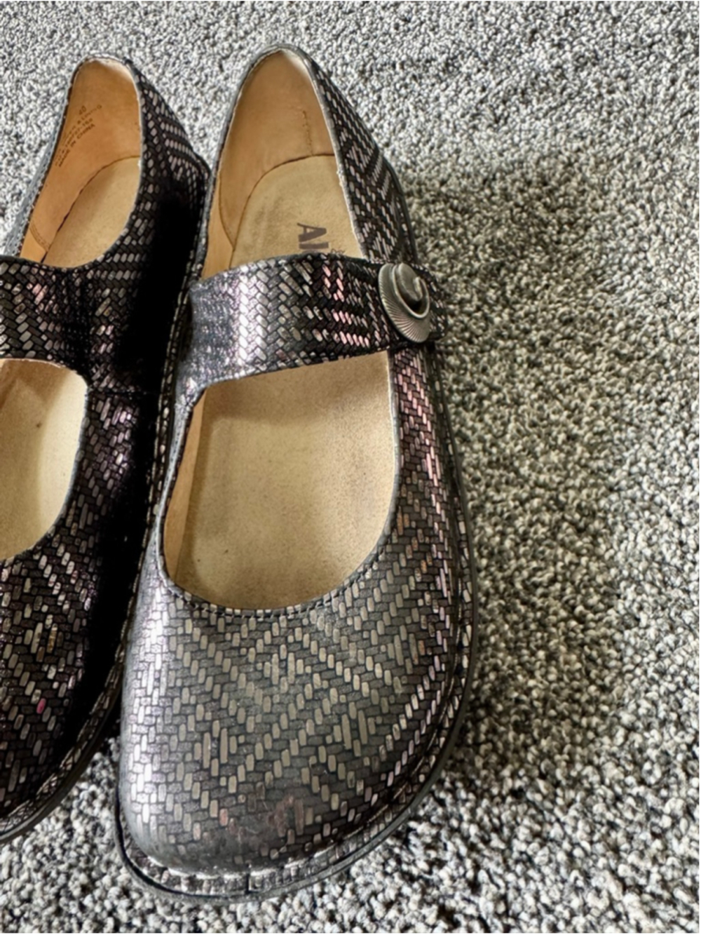 ALEGRIA Paloma Sz 10/EU 40 Pewter Dazzler Leather Mary Jane Shoes - Picture 5 of 13